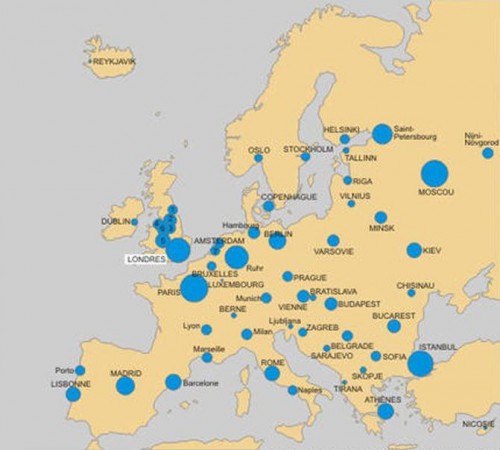 Carte 3 : Le puzzle des métropoles européennes: un découpage qui laisse trop de territoires de côté.